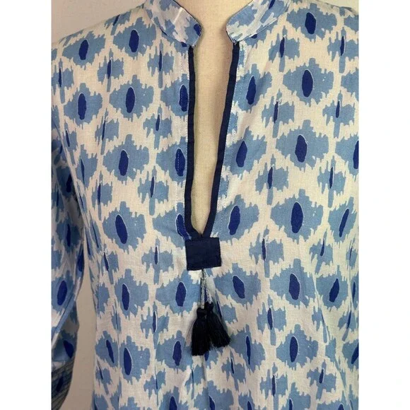 Dolma Women's Cotton Amelia Tunic Dress Blue Geometric Print Lightweight Small - Picture 3 of 11